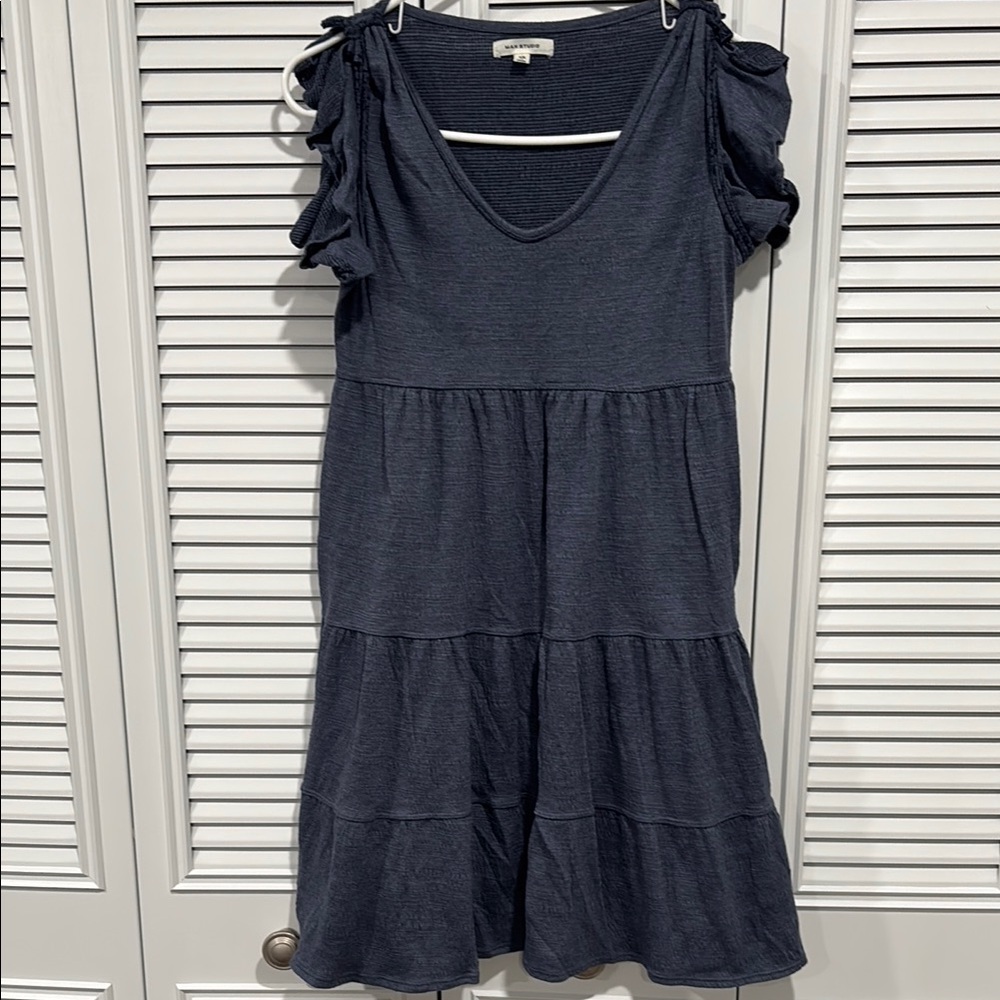 Max Studio blue Midi Sundress with Flutter Sleeves